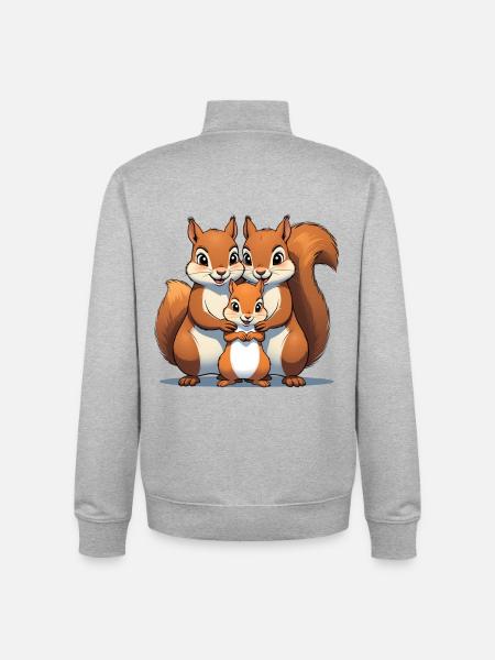 Egernfamiliens kærlighedstrio - Stanley/Stella unisex sweatshirt med lynlås i økologisk - grå meleret
