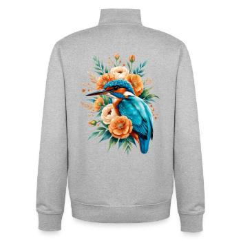 Königfischer im Blütenkranz - Unisex Organic Zip Sweatshirt von Stanley/Stella - Grau meliert - Hinten - AI Model Male 185 light (185cm)
