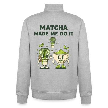 Le matcha m’a fait le faire thé vert Matcha Latte Lover - Sweat zippé unisexe en coton bio Stanley/Stella - gris chiné - Dos - AI Model Male 185 light (185cm)