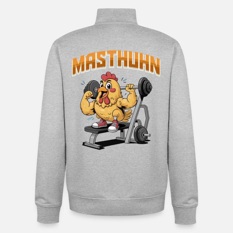 Gym BROILER Poulet Haltérophile Drôle - Sweat zippé unisexe en coton bio Stanley/Stella - gris chiné