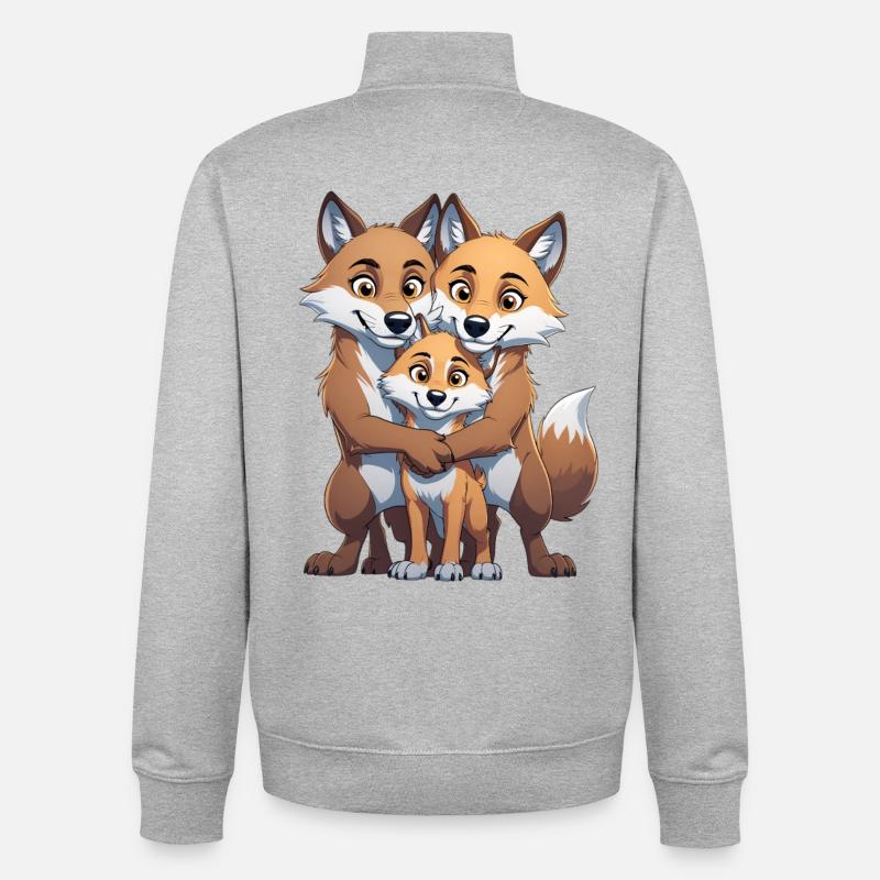Trio de la famille Wolf - Sweat zippé unisexe en coton bio Stanley/Stella - gris chiné