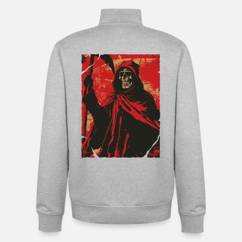 Red Shadow Grim Reaper Skull Skeleton - Unisex Organic Zip Sweatshirt by Stanley/Stella - heather grey