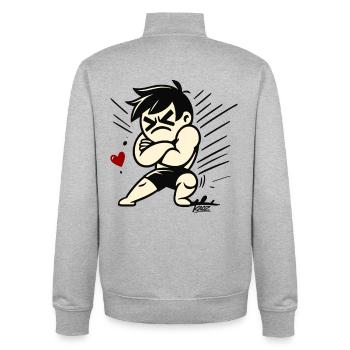 Comic Figur mit verschränkten Armen - Unisex Organic Zip Sweatshirt von Stanley/Stella - Grau meliert - Hinten - AI Model Male 185 light (185cm)