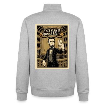 Lincoln Selfie im Theater – Historischer Humor - Unisex Organic Zip Sweatshirt von Stanley/Stella - Grau meliert - Hinten - AI Model Male 185 light (185cm)