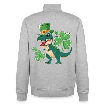 Green Dino with Shamrock Hat - Unisex Organic Zip Sweatshirt by Stanley/Stella - heather grey - Back - AI Model Male 185 light (185cm)