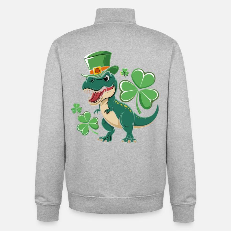 Dino vert avec chapeau de trèfle - Sweat zippé unisexe en coton bio Stanley/Stella - gris chiné