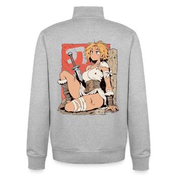 Blonde warrior with sword in manga style - Unisex Organic Zip Sweatshirt by Stanley/Stella - heather grey - Back - AI Model Male 185 light (185cm)