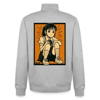 Manga girl sitting with her knees pulled up - Unisex Organic Zip Sweatshirt by Stanley/Stella - heather grey - Back - AI Model Male 185 light (185cm)