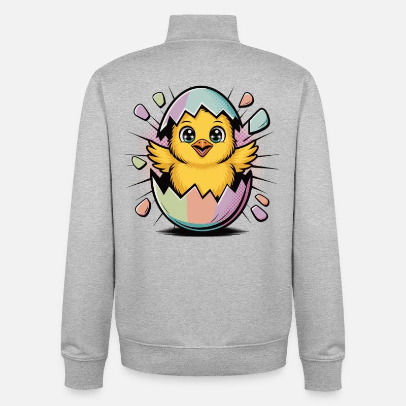 Motif de Pâques mignon – Poussin - Sweat zippé unisexe en coton bio Stanley/Stella - gris chiné
