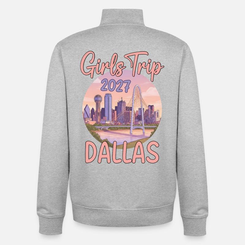 Voyage des filles à Dallas 2027 - Sweat zippé unisexe en coton bio Stanley/Stella - gris chiné