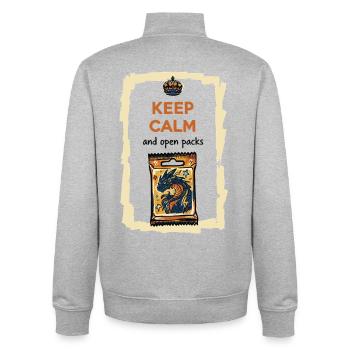 Keep Calm And Open Packs Sammelkarten-Booster-Pack - Unisex Organic Zip Sweatshirt von Stanley/Stella - Grau meliert - Hinten - AI Model Male 185 light (185cm)