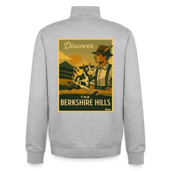 Découvrez l’affiche rétro de Berkshire Hills - Sweat zippé unisexe en coton bio Stanley/Stella - gris chiné - Dos - AI Model Male 185 light (185cm)