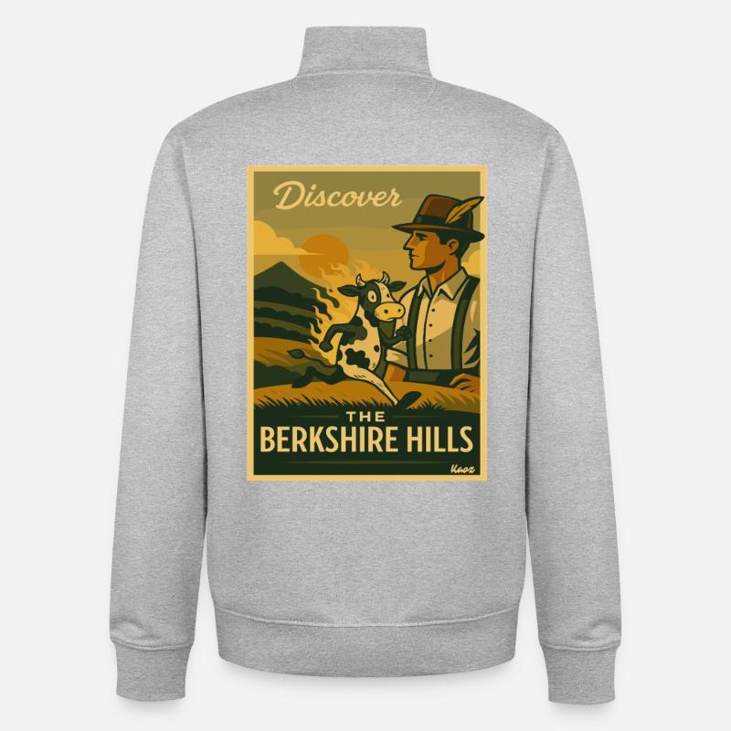 Découvrez l’affiche rétro de Berkshire Hills - Sweat zippé unisexe en coton bio Stanley/Stella - gris chiné