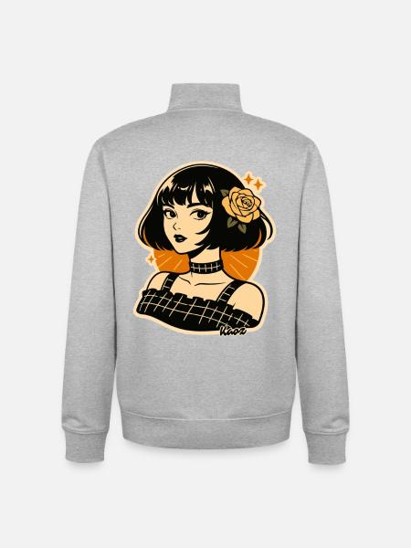 Retro Rose Girl Portrait - Unisex Organic Zip Sweatshirt by Stanley/Stella - heather grey