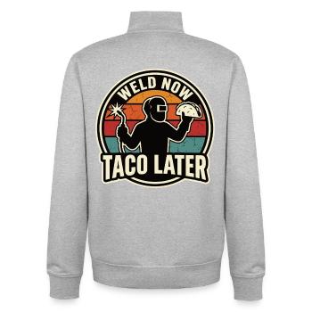 Weld Now Taco Later Welder Motif - Unisex Organic Zip Sweatshirt by Stanley/Stella - heather grey - Back - AI Model Male 185 light (185cm)