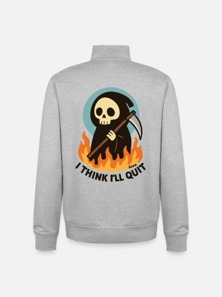 Grim Reaper in Flames Quit Text - Unisex Organic Zip Sweatshirt by Stanley/Stella - heather grey
