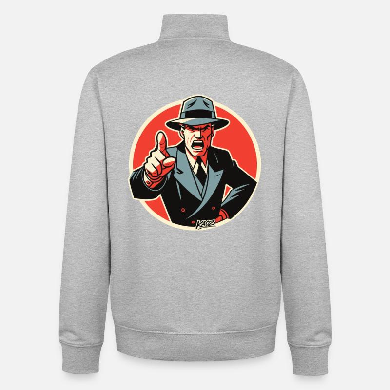 Retro-Noir-Mobster-Typ zeigt auf - Unisex Organic Zip Sweatshirt von Stanley/Stella - Grau meliert