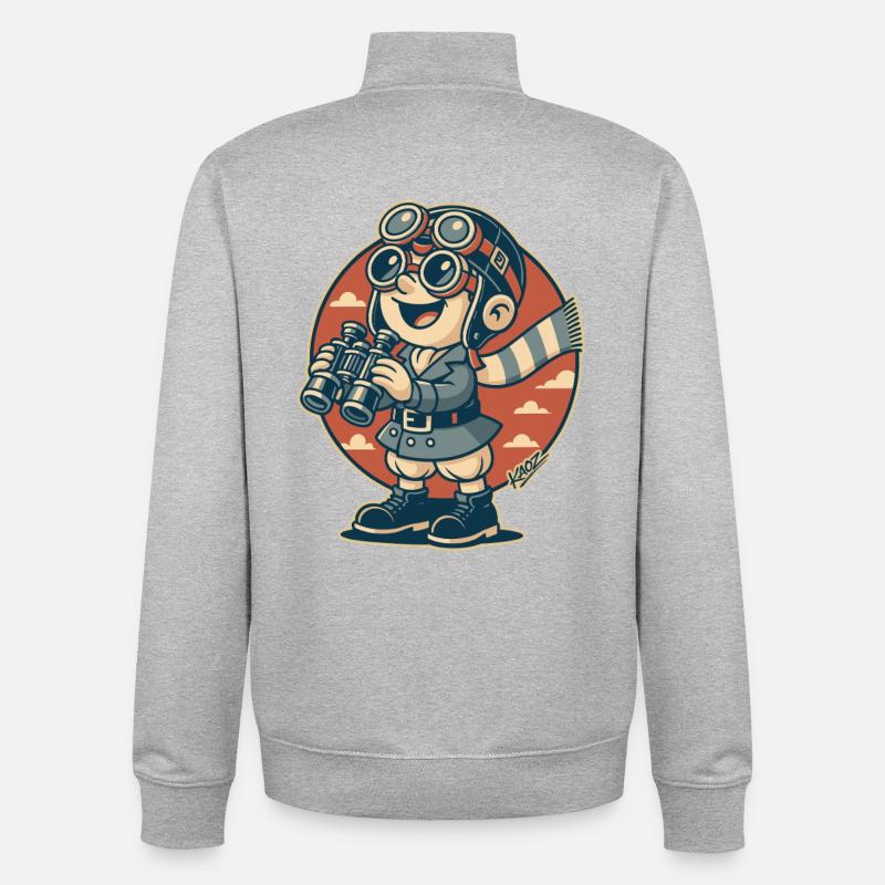 Aviator Scout avec jumelles - Sweat zippé unisexe en coton bio Stanley/Stella - gris chiné
