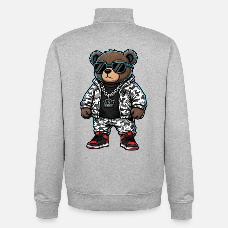 Cool Bear in Camouflage Pullover Hoodie - Unisex Organic Zip Sweatshirt by Stanley/Stella - heather grey