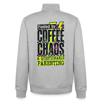 Coffee Chaos Mom Shirt – Funny Parenting Tee - Unisex Organic Zip Sweatshirt by Stanley/Stella - heather grey - Back - AI Model Male 185 light (185cm)