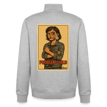Affiche Problem Child Daisy Rebel - Sweat zippé unisexe en coton bio Stanley/Stella - gris chiné - Dos - AI Model Male 185 light (185cm)