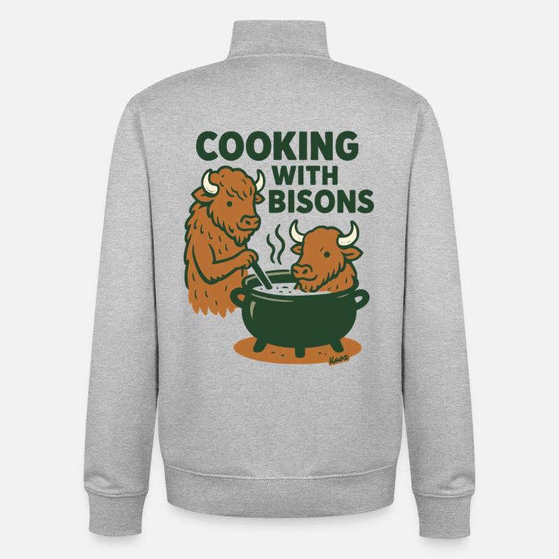 Cuisiner avec les bisons - Sweat zippé unisexe en coton bio Stanley/Stella - gris chiné