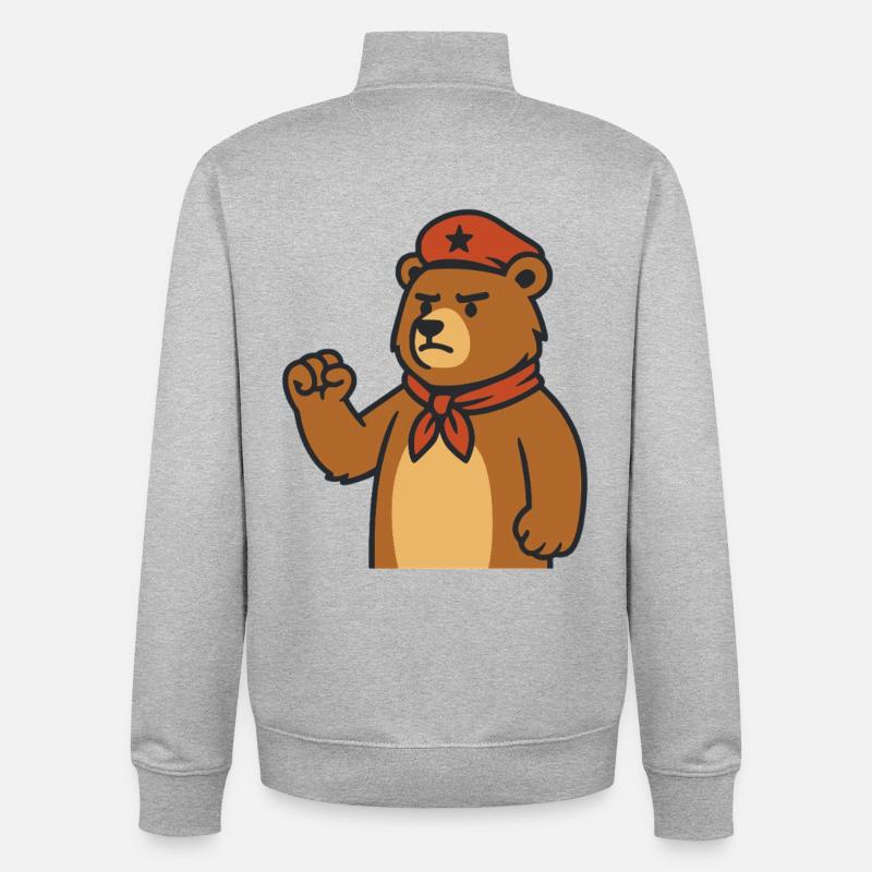 Wach Bär mit rotem Halstuch - Unisex Organic Zip Sweatshirt von Stanley/Stella - Grau meliert