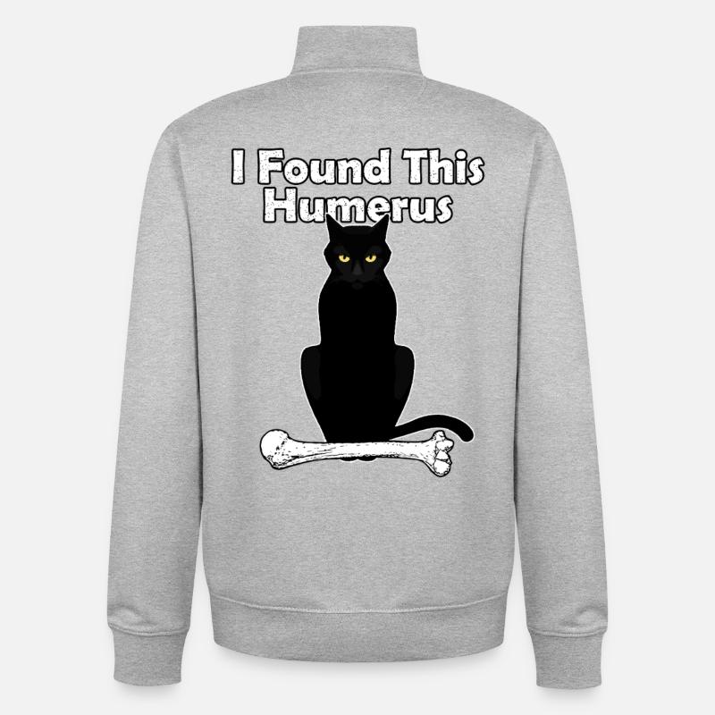 I Found This Humerus Cat - Unisex Organic Zip Sweatshirt by Stanley/Stella - heather grey