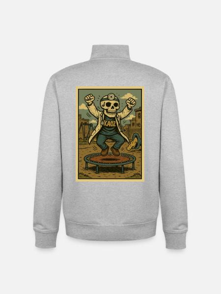Skeleton Doctor on Trampoline - Unisex Organic Zip Sweatshirt by Stanley/Stella - heather grey