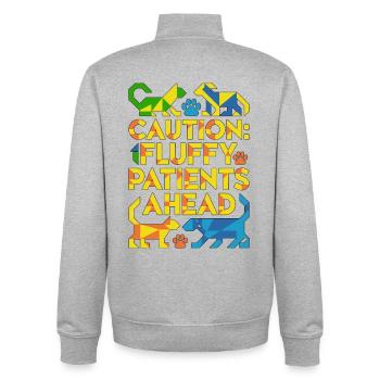 Attention des techniciens vétérinaires : patients duveteux Clinique vétérinaire - Sweat zippé unisexe en coton bio Stanley/Stella - gris chiné - Dos - AI Model Male 185 light (185cm)