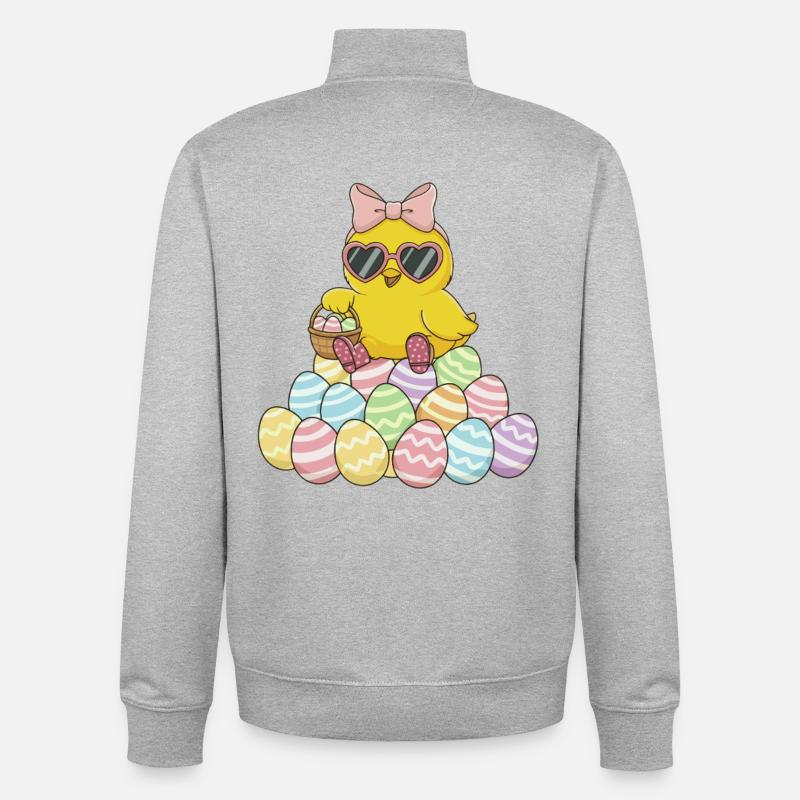 Pastel Chick Easter Egg Parade - Unisex Organic Zip Sweatshirt by Stanley/Stella - heather grey