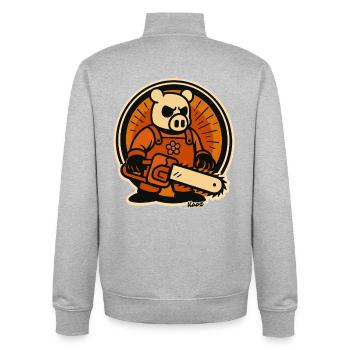 Holzfäller-Schwein mit Kettensäge - Unisex Organic Zip Sweatshirt von Stanley/Stella - Grau meliert - Hinten - AI Model Male 185 light (185cm)