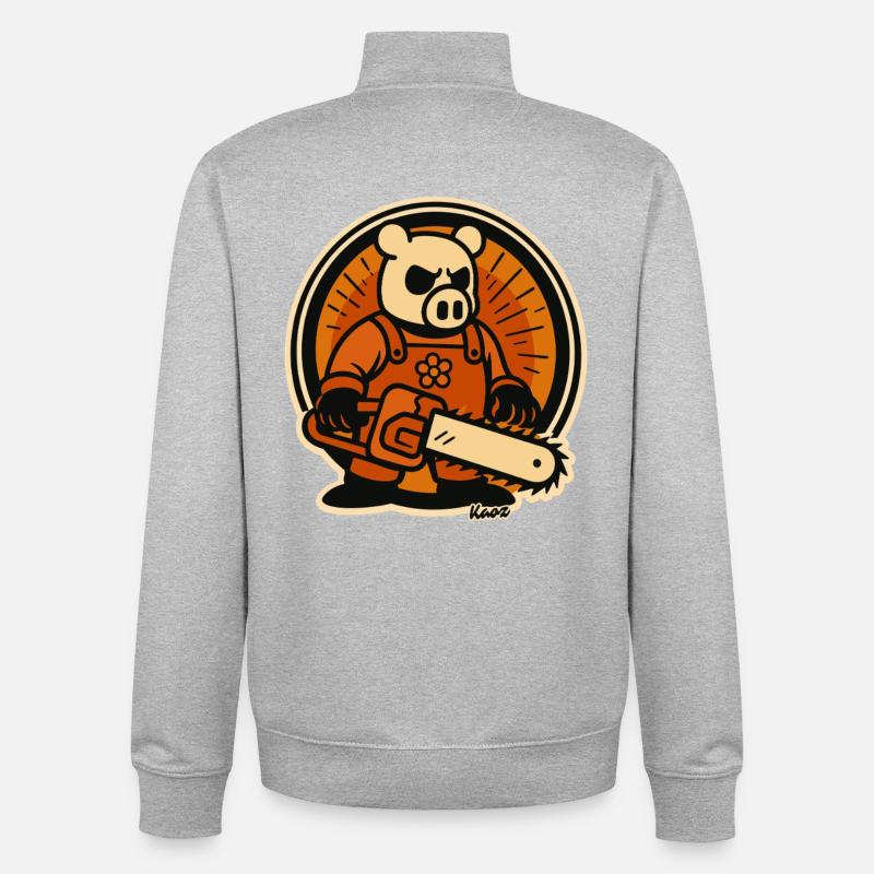 Bûcheron cochon avec tronçonneuse - Sweat zippé unisexe en coton bio Stanley/Stella - gris chiné