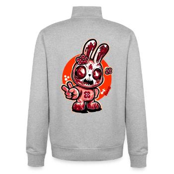Horreur Bloom Bunny - Sweat zippé unisexe en coton bio Stanley/Stella - gris chiné - Dos - AI Model Male 185 light (185cm)