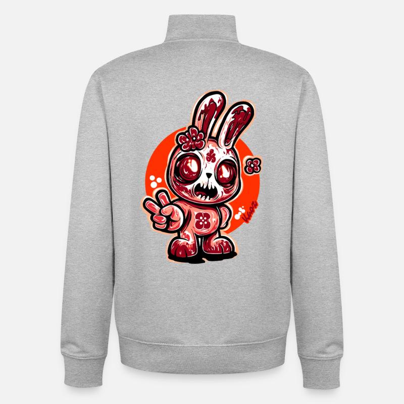 Horreur Bloom Bunny - Sweat zippé unisexe en coton bio Stanley/Stella - gris chiné
