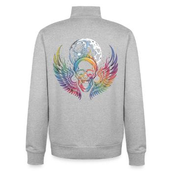 Skull T-Shirt Moon Wings Skull Rock Style - Unisex Organic Zip Sweatshirt by Stanley/Stella - heather grey - Back - AI Model Male 185 light (185cm)