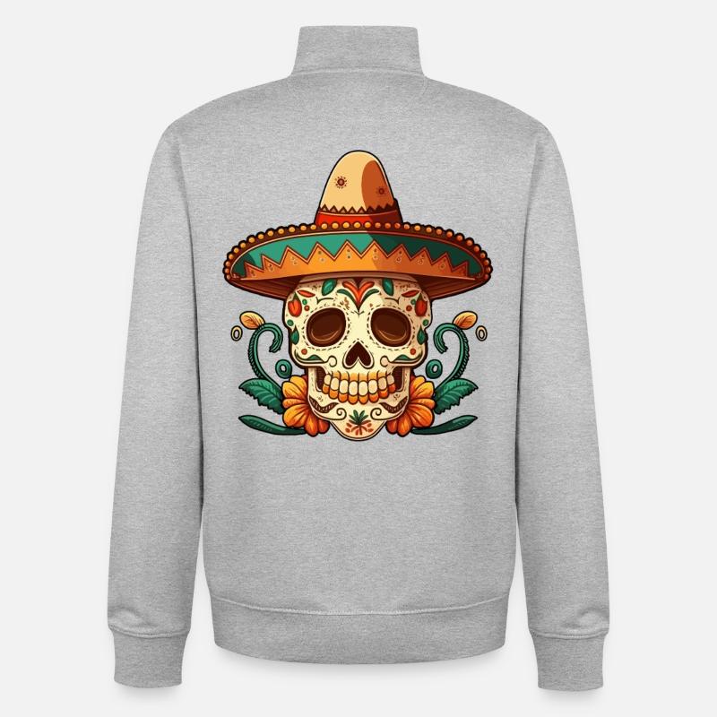 Flower Sugar Skull Cinco De mayo - Unisex Organic Zip Sweatshirt by Stanley/Stella - heather grey