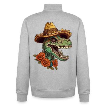 Sombrero Trex au Crâne de sucre mexicain - Sweat zippé unisexe en coton bio Stanley/Stella - gris chiné - Dos - AI Model Male 185 light (185cm)