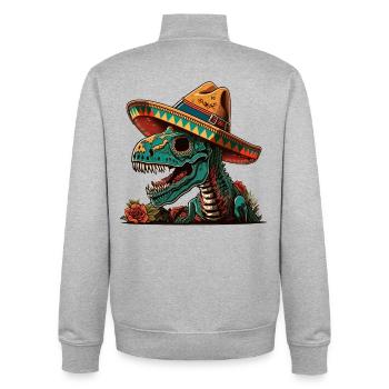 Dinosaurier-Zuckerschädel in Sombrer - Unisex Organic Zip Sweatshirt von Stanley/Stella - Grau meliert - Hinten - AI Model Male 185 light (185cm)