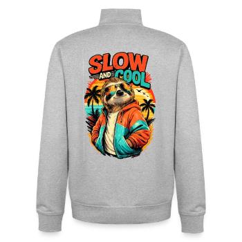 Slow and Cool Faultier Retro Sunset Style - Unisex Organic Zip Sweatshirt von Stanley/Stella - Grau meliert - Hinten - AI Model Male 185 light (185cm)