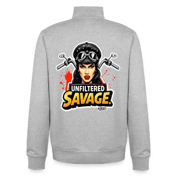 Art sauvage et sauvage non filtré - Sweat zippé unisexe en coton bio Stanley/Stella - gris chiné - Dos - AI Model Male 185 light (185cm)