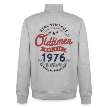 50e anniversaire de voiture classique vintage de 1976 - Sweat zippé unisexe en coton bio Stanley/Stella - gris chiné - Dos - AI Model Male 185 light (185cm)