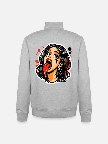 Dripping Tongue Pop Art Portrait - Unisex Organic Zip Sweatshirt by Stanley/Stella - heather grey