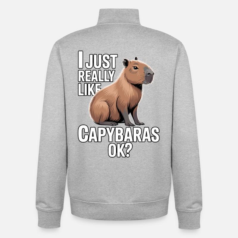 Capybara, j’aime vraiment les capybaras - Sweat zippé unisexe en coton bio Stanley/Stella - gris chiné