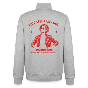 Wut steht uns gut | Laut klar unaufhaltbar Stateme - Unisex Organic Zip Sweatshirt von Stanley/Stella - Grau meliert - Hinten - AI Model Male 185 light (185cm)