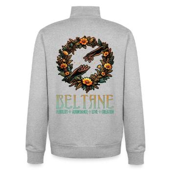 Beltane Fertility Abundance Love Creation Summer - Unisex Organic Zip Sweatshirt by Stanley/Stella - heather grey - Back - AI Model Male 185 light (185cm)