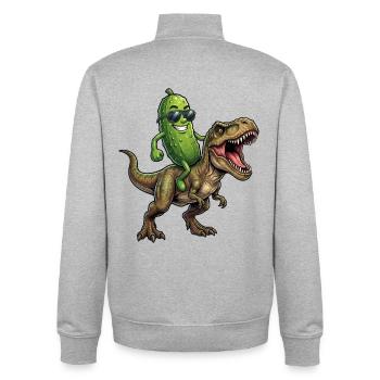 Sour cucumber rides dinosaur - Unisex Organic Zip Sweatshirt by Stanley/Stella - heather grey - Back - AI Model Male 185 light (185cm)