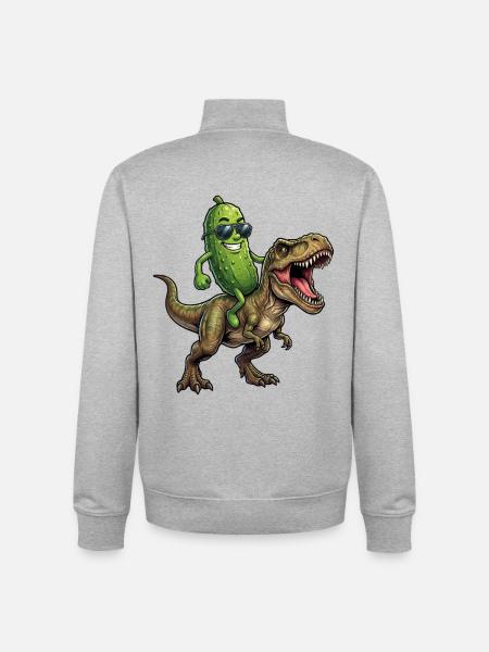 Sour cucumber rides dinosaur - Unisex Organic Zip Sweatshirt by Stanley/Stella - heather grey