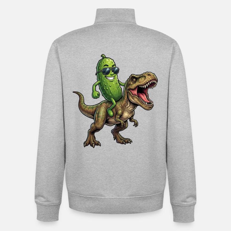 Un concombre aigre chevauche un dinosaure - Sweat zippé unisexe en coton bio Stanley/Stella - gris chiné