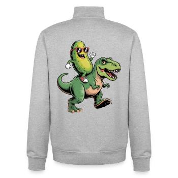 Sour cucumber rides dinosaur - Unisex Organic Zip Sweatshirt by Stanley/Stella - heather grey - Back - AI Model Male 185 light (185cm)